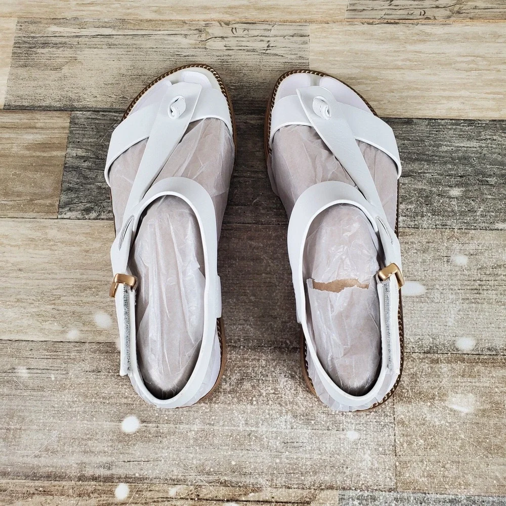 Franco Sarto Glenni Womens Sandals Sz 6.5 M White Leather Ankle Strap Strappy